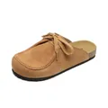 Classic tan suede platform clogs with tie-up bow detail and ergonomic cork sole for women - EU 35 / Camel