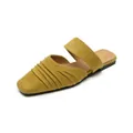 French retro square-toe flat mule in ginger yellow suede with ruched detail - EU 35 / Yellow