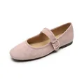 Chic pink suede Mary Jane flat shoes with adjustable silver buckle and soft sole - EU 35 / Pink