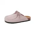 Pink suede platform mule with bow detail and cork textured sole for women - EU 38 / Pink