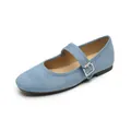 Light blue suede Mary Jane flat shoes with silver buckle strap and round toe design - EU 35 / Blue