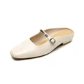Elegant cream-white square toe mules with adjustable gold buckle strap and low heel - EU 35 / Apricot