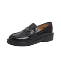 Classic black leather platform loafers with chunky soles and elegant metallic buckle detail - EU 35 / Matte Leather
