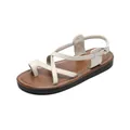 Chic beige strappy flat sandals for women featuring adjustable metal buckles and soft soles - EU 35 / Beige