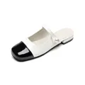 Classic black and white patent leather mules with pearl strap for women casual wear - EU 35 / White