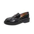 Classic black patent leather platform loafers with chunky heels and gold metal hardware - EU 35 / Patent Leather