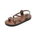 Brown leather toe-loop sandals with cross straps, thick soles and contrast stitching - EU 35 / Brown