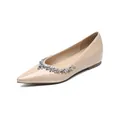 Elegant pointed-toe nude patent leather flats for women with sparkling rhinestone trim - EU 34 / Nude
