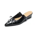 Black pointed-toe mule shoe with sparkling crystal bow and Mary Jane strap detail - 35 / Black
