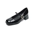 Zapatos Mary Jane clásicos de charol negro con punta cuadrada y tacón ancho para mujer - EU 34 / Negro