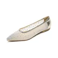 Elegant champagne pointed toe flat shoes with rainbow rhinestones and mesh panels - EU 35 / Gold