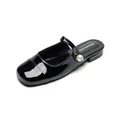Elegant black patent leather Mary Jane mules with square toe and pearl strap detail - EU 35 / Black