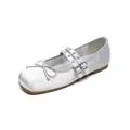 Silver satin Mary Jane ballet flats with square toe, bow detail and double straps - EU 35 / Silver