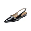 Black patent leather pointed-toe slingback sandals with sparkling rhinestone trim - EU 35 / Black