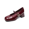 Zapatos Mary Jane burdeos de charol con punta cuadrada y tacón ancho cómodo - EU 34 / Burdeos