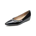 Elegant pointed toe black patent leather flats with sparkly crystal trim for women - EU 34 / Black