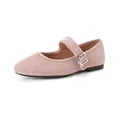 Pink suede Mary Jane ballet flats for girls with round toe and adjustable buckle strap - EU 35 / Pink
