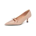 Elegant pointed toe kitten heels for women with glossy patent leather and a bow detail - 34 / Nude Pink