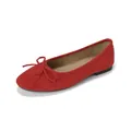 Classic red suede ballet flats for women with elegant bow detail and soft soles - EU 35 / Red