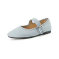 Light blue faux suede Mary Jane ballet flats with adjustable silver buckle strap - EU 35 / Blue