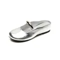 Silver metallic leather mule shoes with round toe and strap in a minimalist French style - EU 34 / Silver