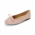 Soft ballet flats in light pink suede with delicate bow detail and round toe design - EU 35 / Pink