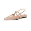 Elegant beige patent leather pointed toe slingback flat sandals with thin straps - EU 35 / Nude