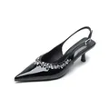 Elegant black patent leather pointed toe slingback heels with sparkling rhinestone trim - EU 34 / Black