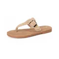 French thong sandals in camel genuine leather with a decorative gold square buckle - EU 35 / Apricot