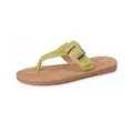 French style thong sandals in lime green leather with metal buckle and brown footbed - EU 35 / Green