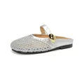 Silver woven mesh mule shoes with golden oval buckle and breathable closed toe design - EU 35 / Silver