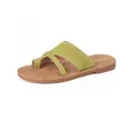 Flat grass green suede toe loop sandals with light brown rubber soles for women - EU 35 / Green
