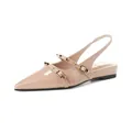 Elegant apricot patent leather pointed toe flat sandals with gold rivet buckles and straps - EU 35 / Nude