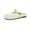 Women's cream white woven mesh mule slippers with stylish large gold metal buckle details - EU 35 / Apricot