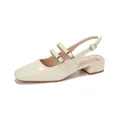 Elegant cream patent leather square toe slingback sandals with chunky heels and double straps - 34 / Off White