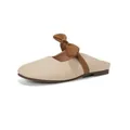 Chic beige pointed toe mules for women with brown knot strap and soft flat soles - EU 35 / Apricot