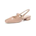 Elegant nude patent leather square toe slingback pumps with chunky heels for women - EU 34 / Nude