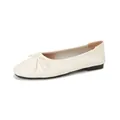 Elegant off-white square toe ballet flats for women with delicate bow and woven texture - 35 / Off White