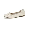 Elegant off-white square toe ballet flats with bow detail and soft leather finish - 35 / Off White
