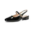 Black patent leather Mary Jane slingback pumps with square toe and gold metal buckle - EU 34 / Black