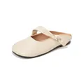 Chic beige leather flat mule sandals for women with a round toe and knot strap detail - EU 35 / Apricot