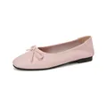 Square toe ballet flats in dusty pink woven leather with a classic bow detail - 35 / Pink