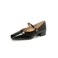 Elegant black patent leather Mary Jane shoes with square toe and gold buckle detail - EU 35 / Black