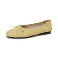 Elegant light yellow ballet flats with square toe and delicate bow detail decoration - 35 / Yellow