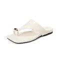 Minimalist cream-colored toe-loop flat sandals with elegant gold bead decoration - EU 35 / Apricot