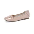Pink patent leather ballet flats with square toe and elegant bow detail for women - 35 / Nude Pink
