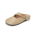 Women's closed-toe mule in beige faux leather with a cute bow detail and flat black sole - EU 35 / Khaki