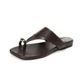 Brown toe-ring flat sandals for women featuring a large gold sphere metal ornament - EU 35 / Brown