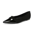 Elegant black pointed-toe flat shoes featuring a mix of patent leather and matte suede finish - EU 35 / Black