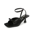 Sandalias elegantes de satén negro con punta cuadrada, lazo y tacón bajo de mujer - EU 34 / Negro